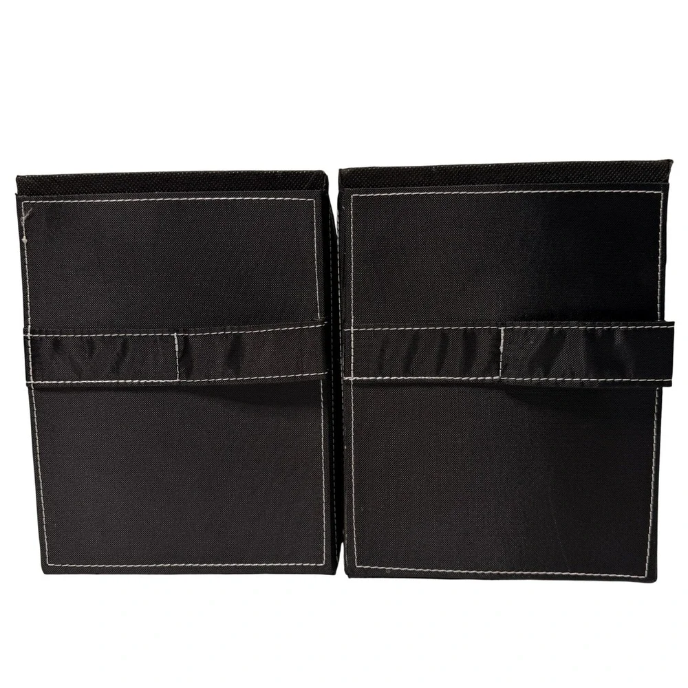 Dark Brown Fabric Media Holder Set of 2 Contrast‎ Stitch Office Organizer Bin